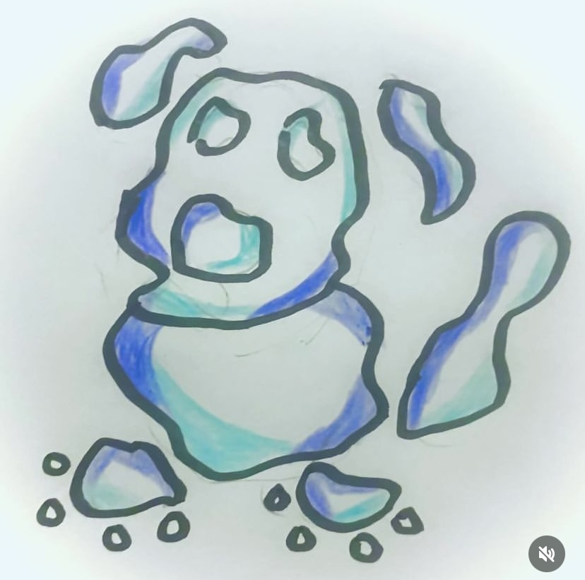 A cartoon dog made of water.